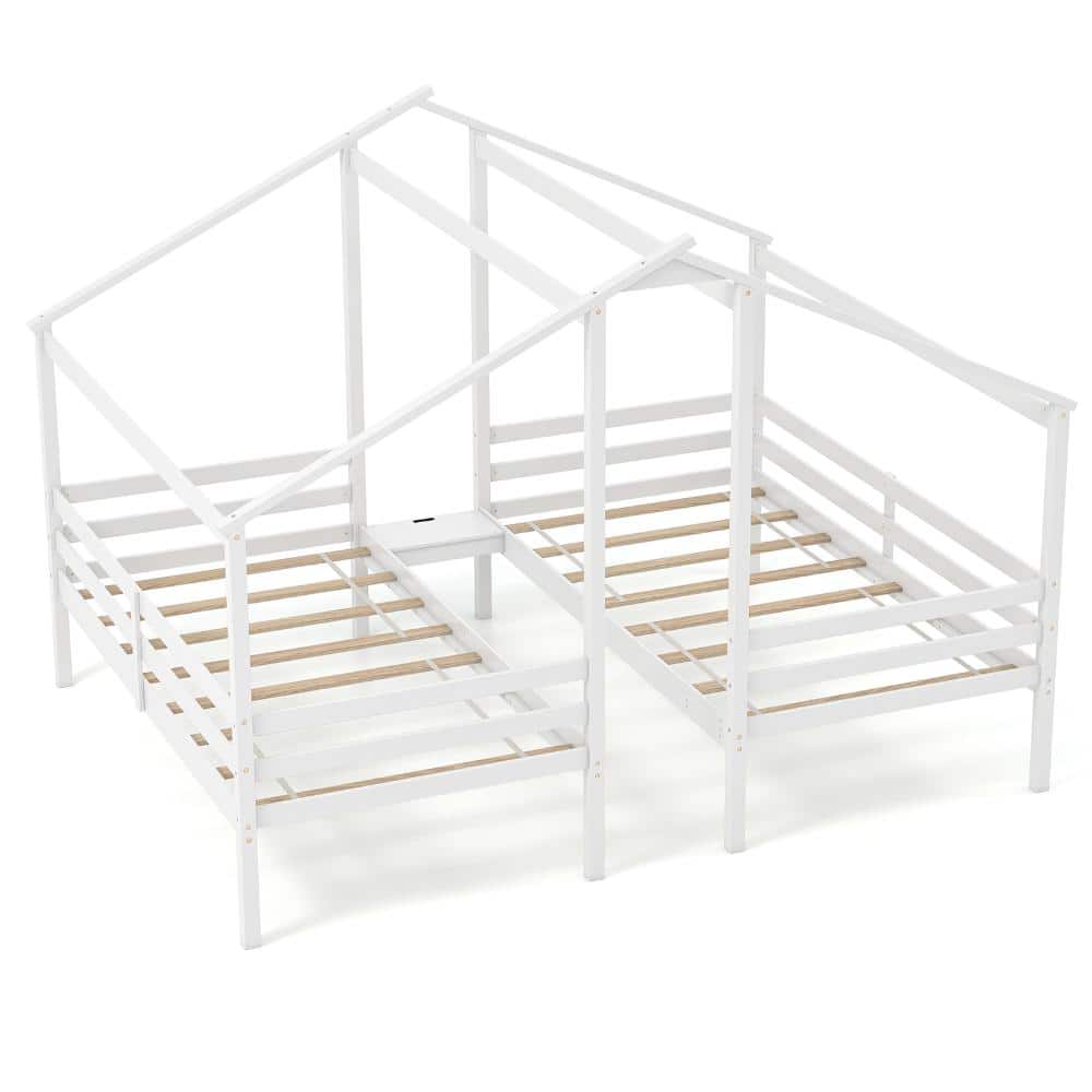 Double Twin Wooden House Bed Frame with USB and Type-C Ports, Guardrails and 14 in. Clearance price history on PriceWatchPro