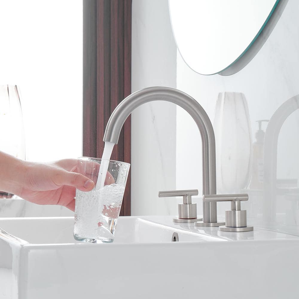 Brushed Nickel 8-Inch Widespread 2-Handle High-Arc Bathroom Faucet
