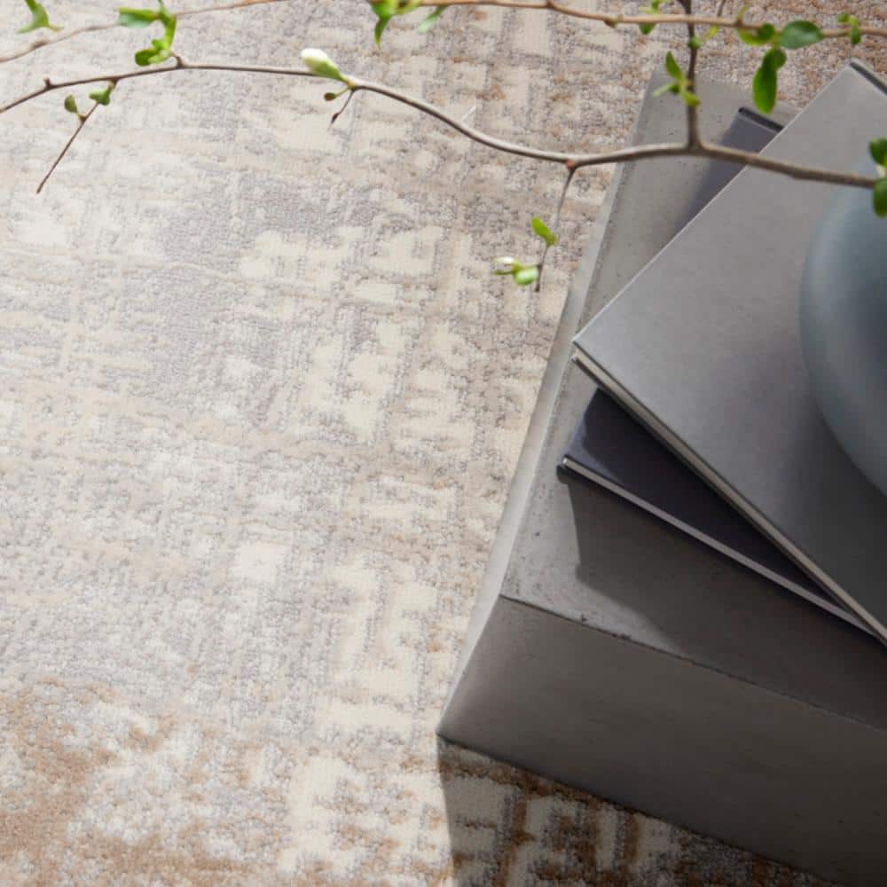 Ivory and Taupe Abstract Rectangular Synthetic Rug, 3'2" x 5'