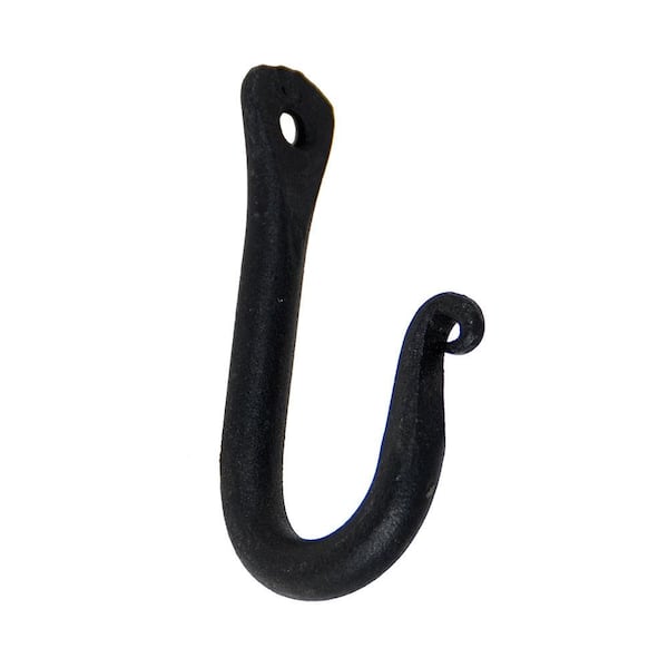 3 in Tall Black Wrought Iron Versatile Wall Bracket w/ Single Hook, Hooks for Hanging, Wall-Mounted Hooks