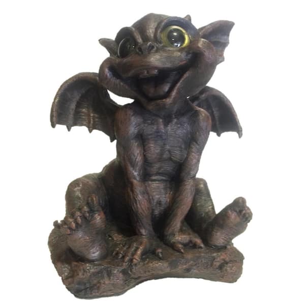 HOMESTYLES 11 in. Baby Brother Ivan Gargoyle with Gold Eyes Siting-Up for the First Time Home and Garden Statue