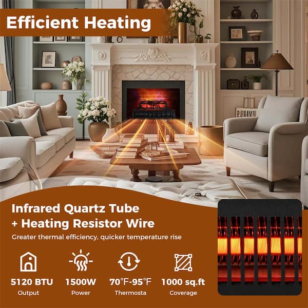 23 in. Freestanding Electric Fireplace Heater Fireplace Logs Inserts Infrared Quartz Heater in Black