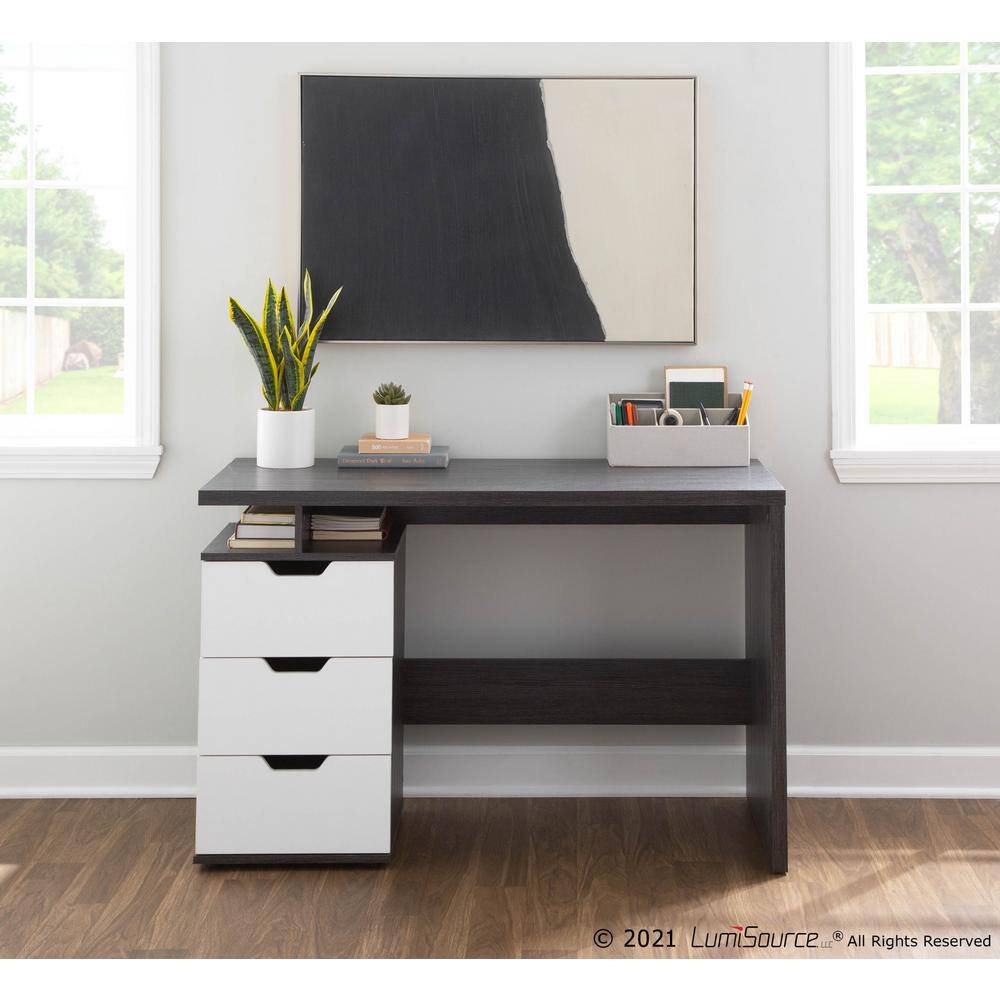 Quinn 47" Charcoal and White Wood Home Office Desk with Drawers
