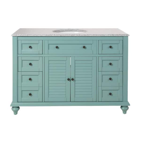 Hamilton 49 in. W x 22 in. D x 35 in. H Single Sink Freestanding Bath Vanity in Sea Glass with Gray Granite Top