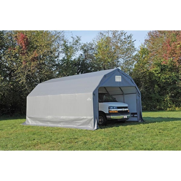 12 ft. W x 28 ft. D x 11 ft. H Steel and Polyethylene Garage without Floor in Grey with Corrosion-Resistant Frame