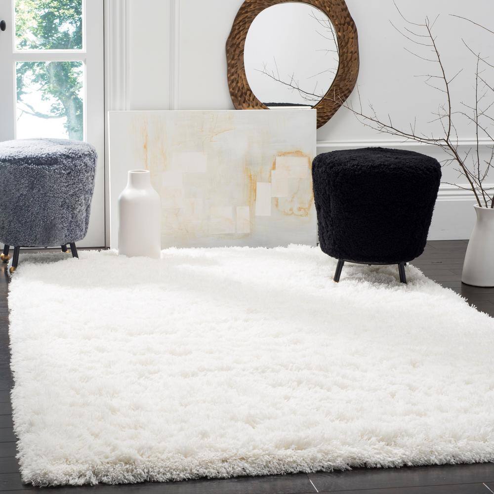 Ivory Square Hand-Knotted Shag Area Rug
