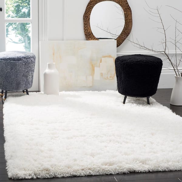 Polar Shag White 5 ft. x 5 ft. Square Solid Area Rug