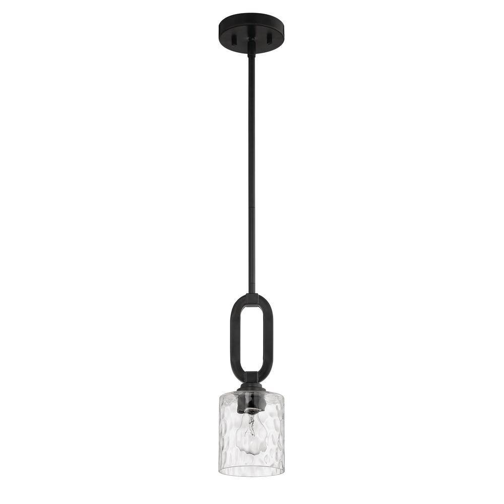 Flat Black Mini Chandelier with Clear Hammered Glass Shades
