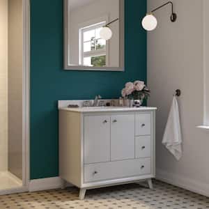 Elmore 36 in. Bathroom Vanity in Gray w/Composite Granite Vanity Top in White w/White Ceramic Oval Sink and Backsplash