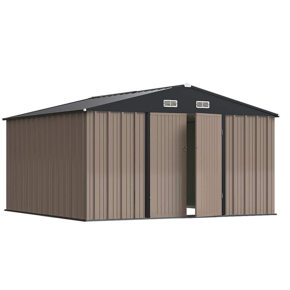 Tozey 10 ft. W x 10 ft. D Brown Storage Shed Galvanized Metal Shed