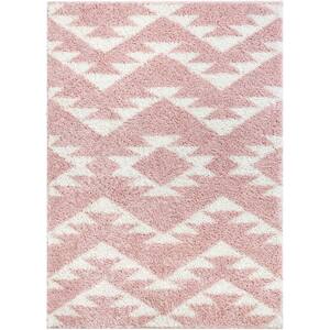 Madison Shag Edona Moroccan Tribal Geometric Pink 5 ft. 3 in. x 7 ft. 3 in. Area Rug