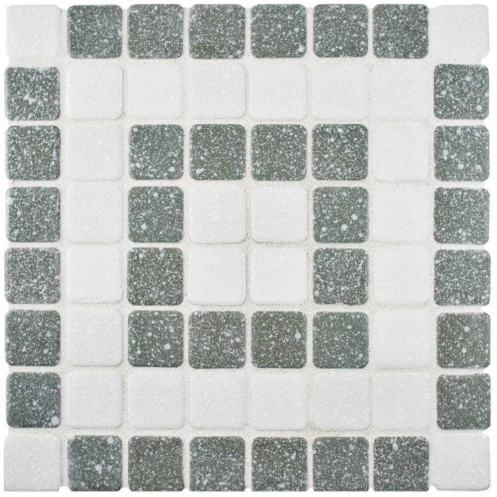 Merola Tile Crystalline Market Square Grey 6 in. x 6 in. Porcelain Mosaic Take Home Tile Sample, White and Grey -  S1FKOSSW70