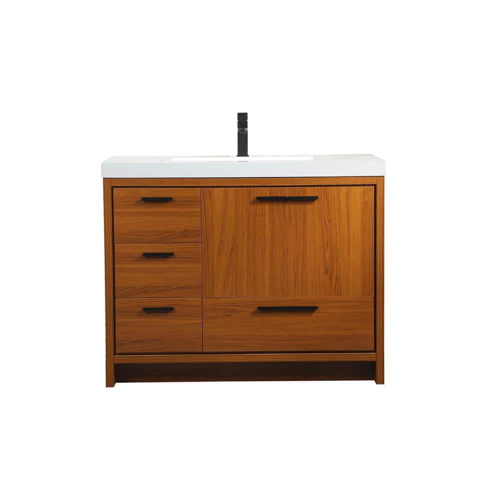 Timeless Home 42 in. W Single Bath Vanity in Teak with Resin Vanity Top in 