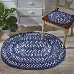 32 in. x 42 in. Blue and Stone Braided Oval Rug
