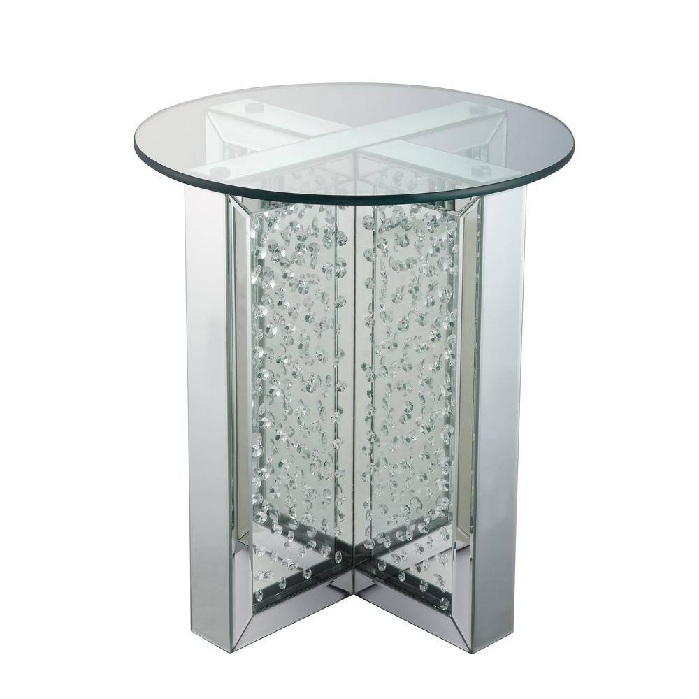 Acme Furniture Nysa Mirrored and Faux Crystals End Table 80217 The