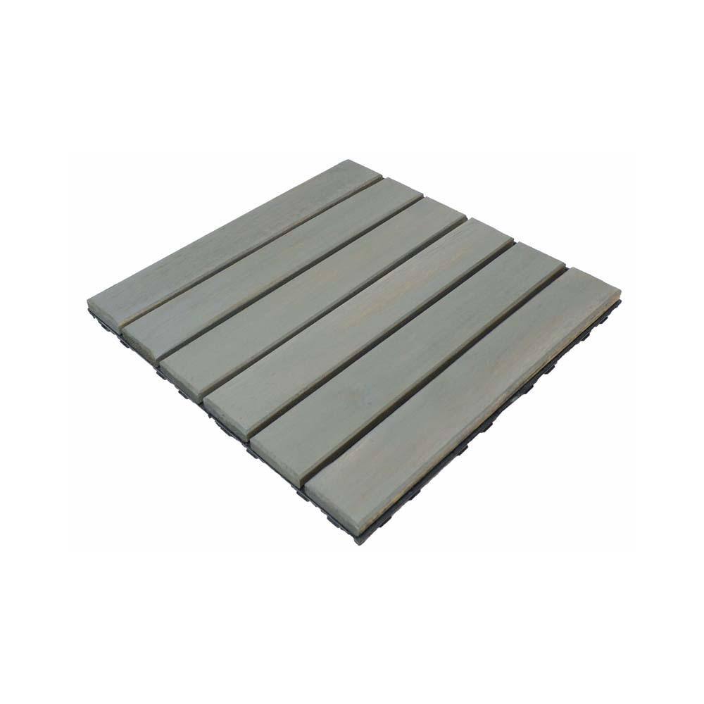 12 in. x 12 in. Light Gray Square Acacia Wood Interlocking Flooring Tiles S