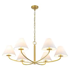 Clover 6-Light Aged Brass Gold Traditional Candlestick Chandelier with Fabric Shades for Dining Room