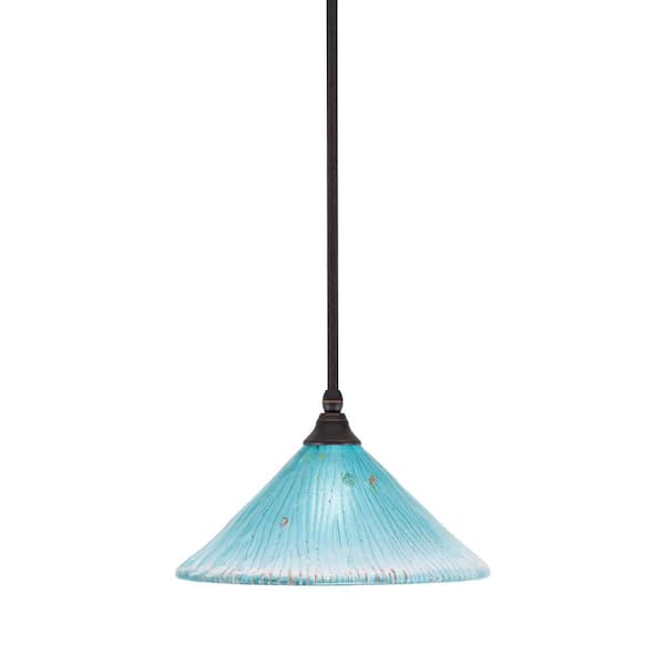 Unbranded Sparta 100-Watt 1-Light Dark Granite Shaded Pendant Mini Pendant Light with Teal Crystal Glass, No Bulb Included