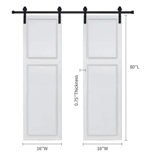 Dual 2-Panel Cottage style door 3/4 in. thick 32 in. x 80 in. MDF White Barn Sliding Door With Hardware kit