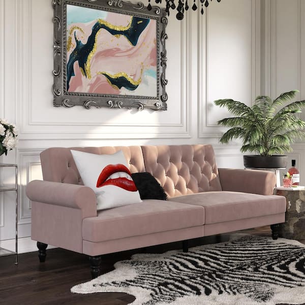 Unbranded The Novogratz Cassidy Blush Velvet Upholstered Futon