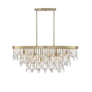 Livorno 36 in. W x 15 in. H 8-Light Noble Brass with Crystal Accents Linear Chandelier with No Bulbs Included