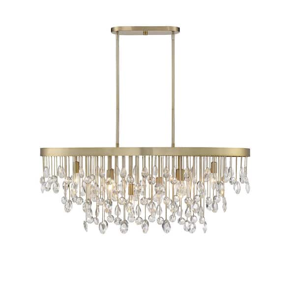 Livorno 36 in. W x 15 in. H 8-Light Noble Brass with Crystal Accents Linear Chandelier with No Bulbs Included
