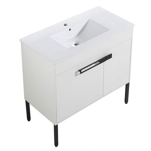 Maincraft 36 in. W x 18.31 in D. x 35.1 in. H Bath Vanity in White with White Ceramic Top