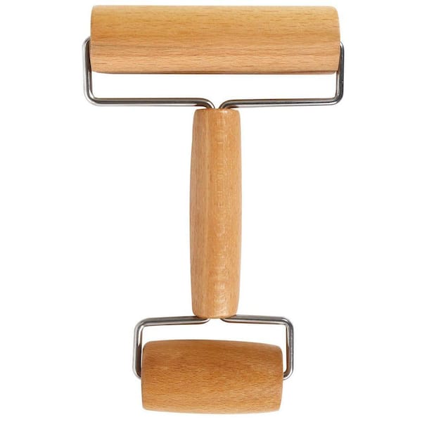 2-in-1 Hardwood Stainless Steel Double Roller with Plastic Film Applicator for Diamond Painting Canvas and Craft Clay