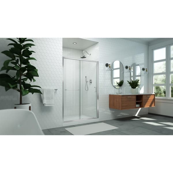 Levantine 44-48 in. W. x 72 in. H Semi-Frameless Sliding Shower Door, Clear Glass in Brushed Nickel