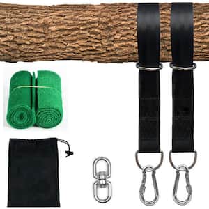 2 in. x 5 ft. Tree Swing Straps Hanging Kit (Set of 2) with Safety Lock Carabiners,Matching Green Tree Mat and Carry Bag
