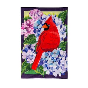 2-1/3 ft. x 3-2/3 ft. Red Cardinal and Hydrangeas Applique House Flag