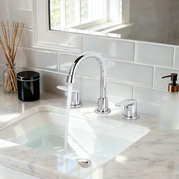 8 in. Widespread Double Handle Bathroom Faucet with Drain Kit Included in Chrome