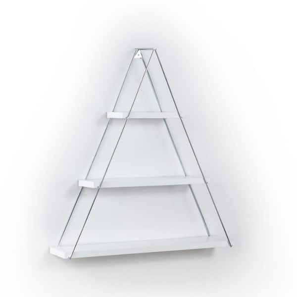 Unbranded New Modern White 29.00 in. Metal and Wood Decorative Bracket Triangle Floating Wall Mounted Shelf for Books, Storage