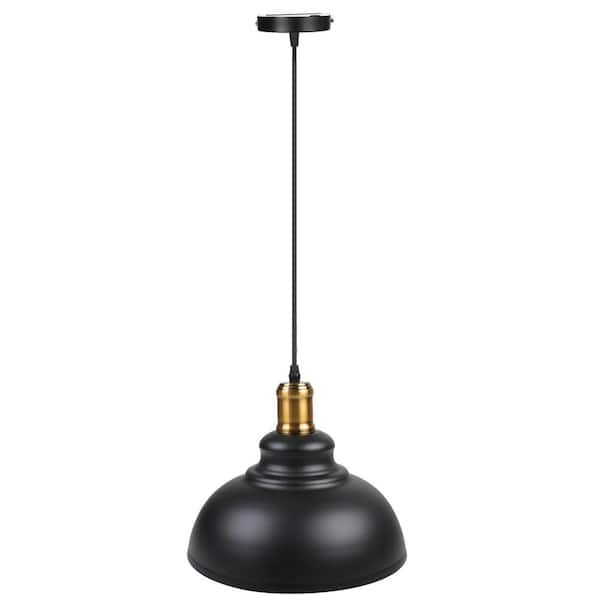 LamQee 11.4 in. Dia 1-Light Black Vintage Pendant Light with Metal Dome Shade