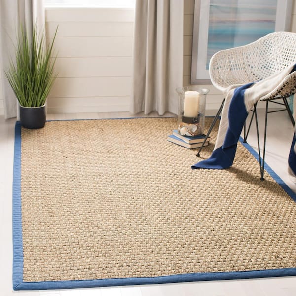 Natural Fiber Natural/Navy 3 ft. x 5 ft. Border Woven Area Rug