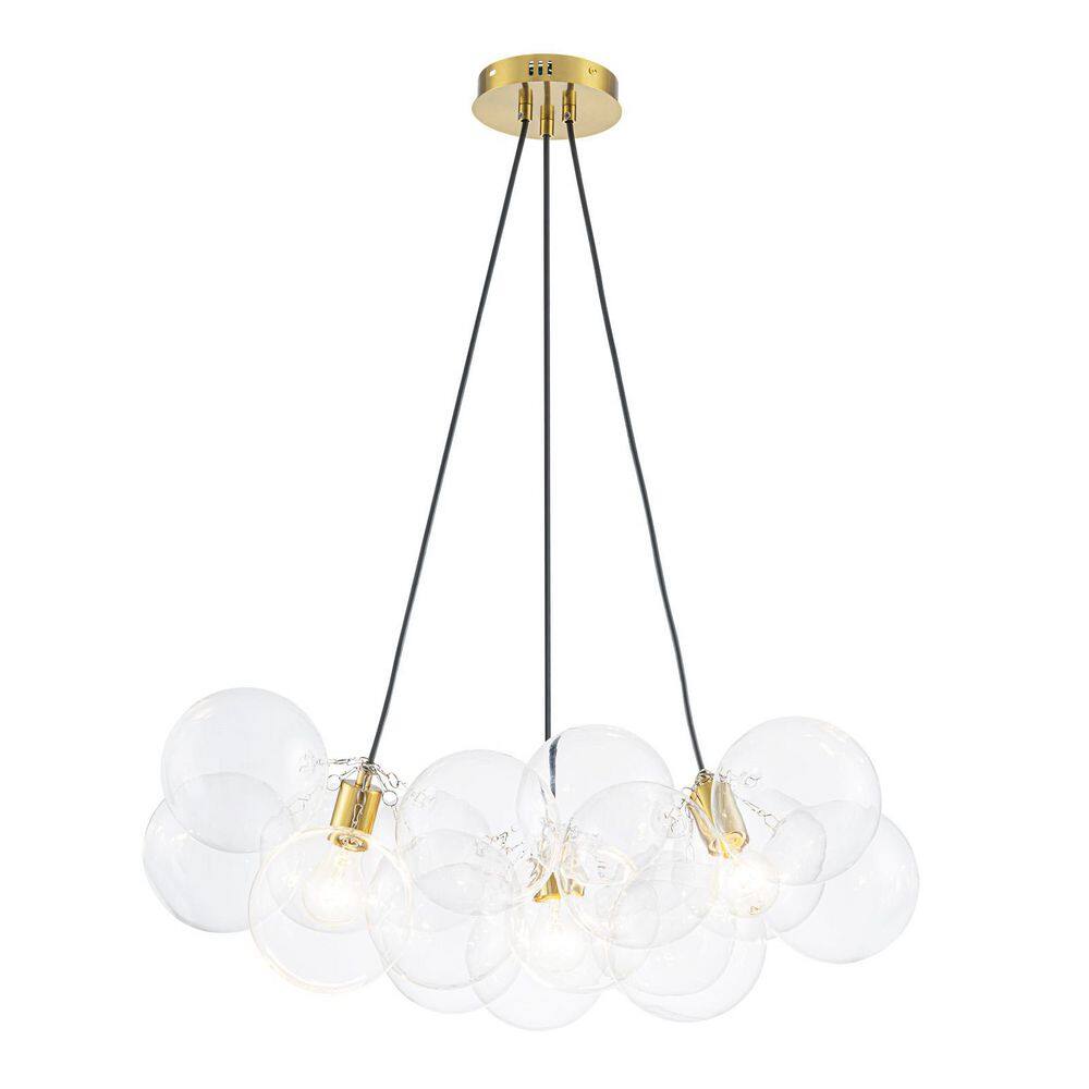 Bolton 28 in. W 3-Light Cluster Modern Brass Bubble Glass Chandelier for Dining Room price history on PriceWatchPro