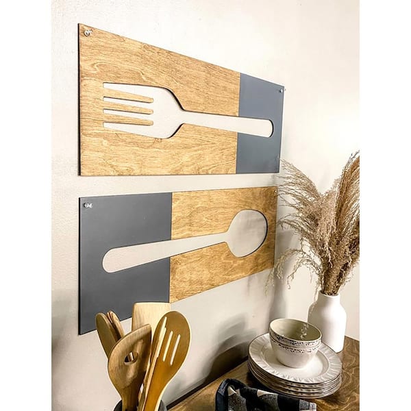 BrandtWorks 14 in. W x 36 in. H Fork and Spoon Wooden Wall Art - 2-Piece Set