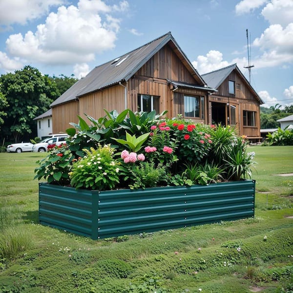 Oyezvary Raised Garden Bed 96 in. x 48 in. x 18 in. Green Metal Deep Root  Planter Box with Weed Barrier Fabric Green B28CSA04-1079
