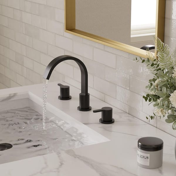 Waterfall 3-Hole High-Arc 8 in. Widespread Double Handle Bathroom Faucet 1.2 GPM in Matte Black with Pop-Up Drain