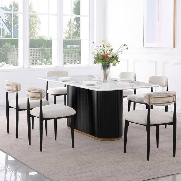 Morden Fort Modern 7-Piece Faux Marble Dining Table Top with Morden Fort Modern 7-Piece Faux Marble Dining Table Top with