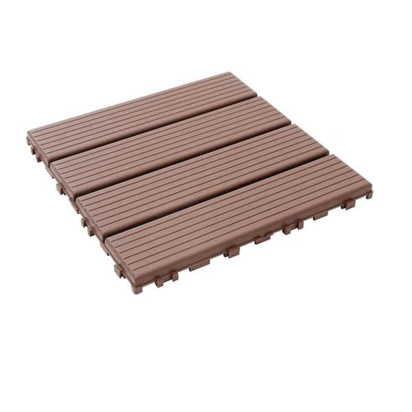Tidoin Outdoor 1 ft. x 1 ft. Composite Interlocking Tile Deck Tile in Brown(44 Per Box)