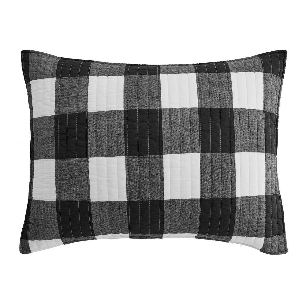 Camden Full/Queen Reversible Black and Cream Cotton Quilt Set