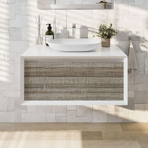 Eviva Santa Monica 36 in. Single Sink Ash Bath Vanity with White Acrylic Top (Assembled)