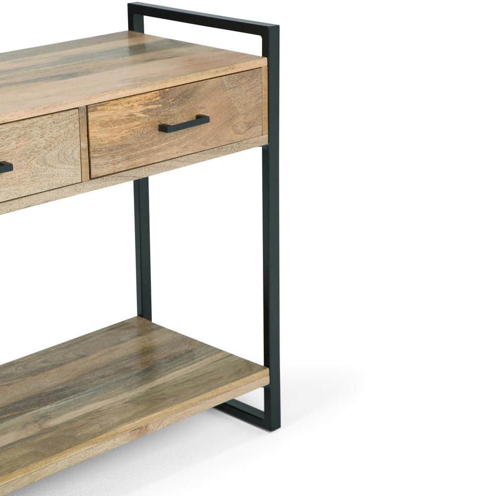Riverside 54.5'' Rustic Industrial Solid Mango Wood Console Table with Storage