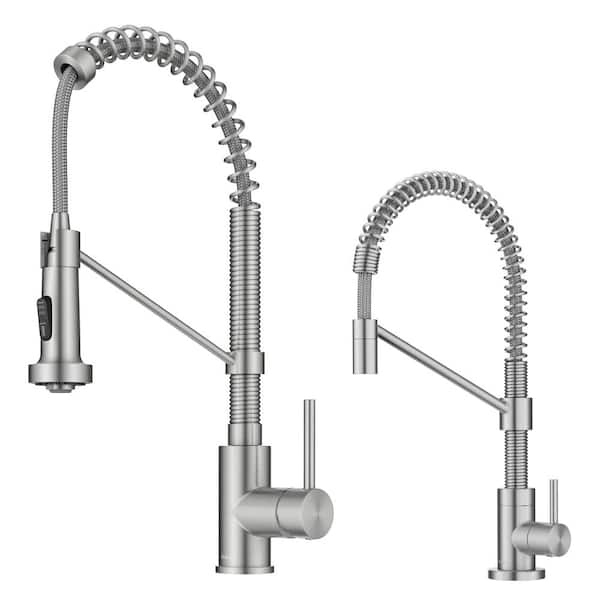 KRAUS Bolden Single Handle Pull Down Sprayer Kitchen Faucet and Water Filter Faucet Combo in Spot-Free Stainless Steel