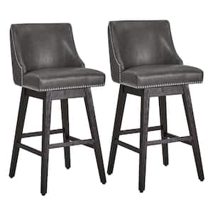 Martin 30 in. Retro Gray High Back Solid Wood Frame Swivel Bar Stool with Faux Leather Seat(Set of 2)