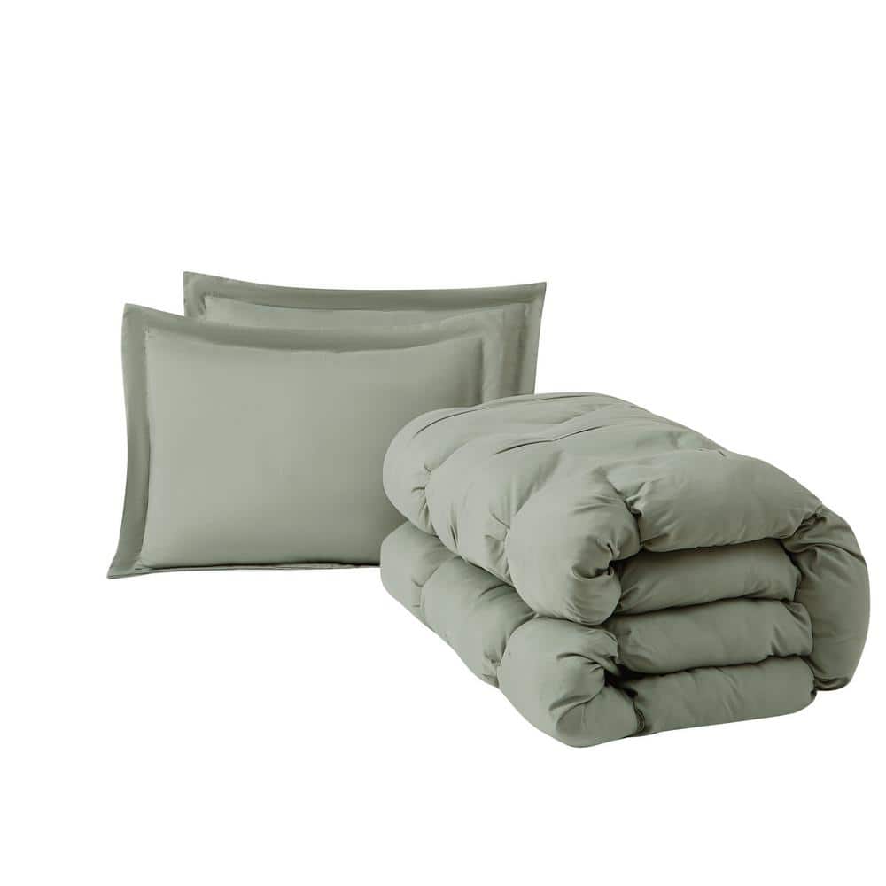 King Green Microfiber Cloud Puffer Comforter Set