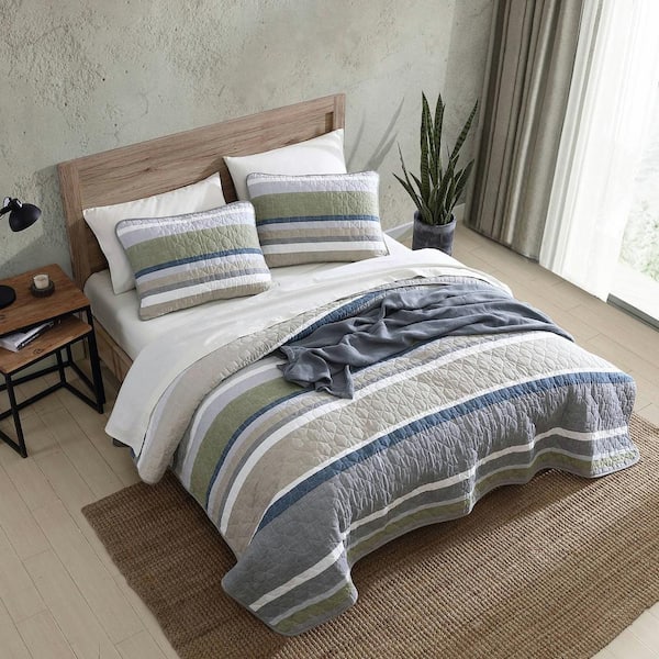 EDDIE BAUER Salmon Ladder 3-Piece Beige Cotton Full / Queen Quilt