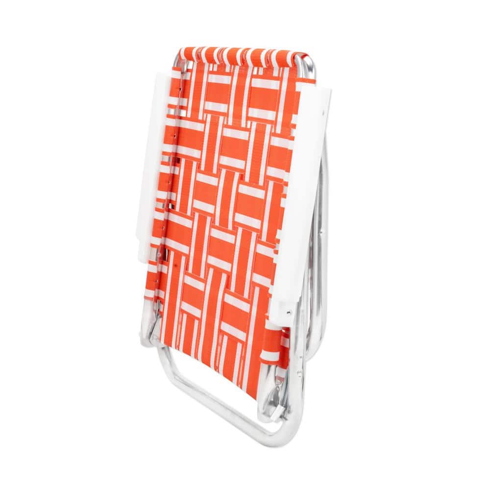 Lightweight Orange and White Aluminum Webbed Beach Chair