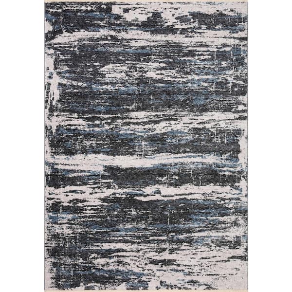 Loloi Vance Charcoal/Ivory 2 ft. 7 in. x 12 ft. Modern Marble Runner Area Rug